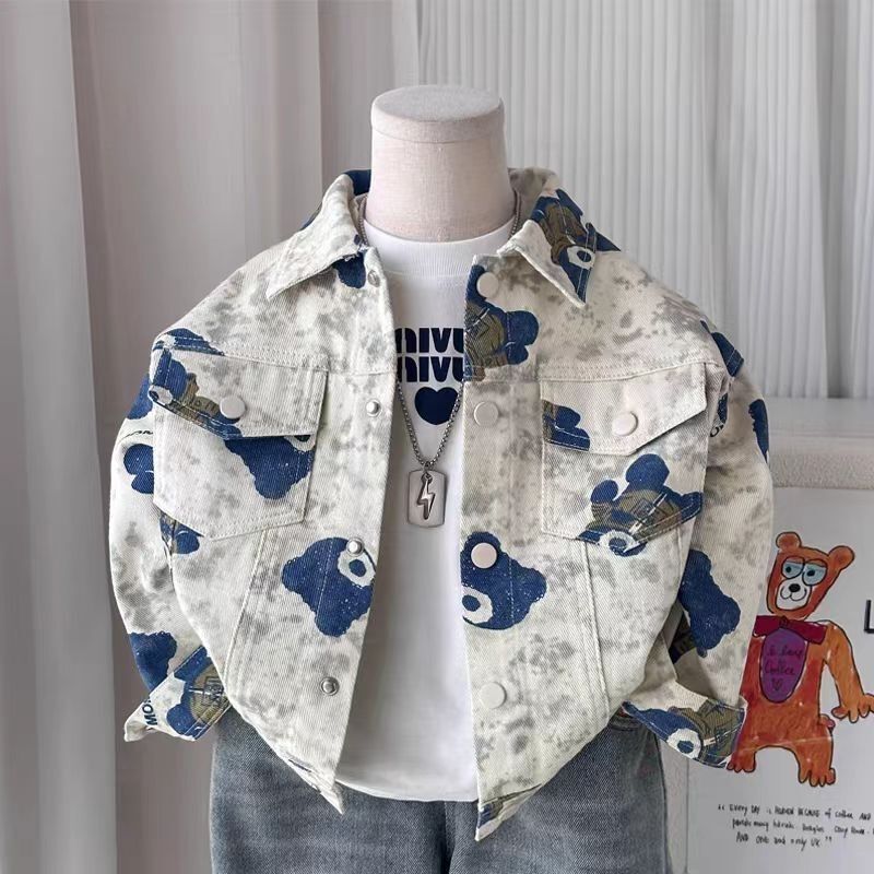 Children's Spring Clothing, Denim Jacket with Lapel Collar, Trendy Boys' Outerwear, Fashionable Boys' New Spring and Autumn Style 2026 Children's Wear