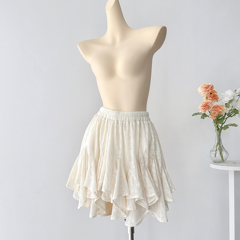 New A-Line Elastic Waist Asymmetrical Skirt for Women 2025 Spring and Summer New High-Waist Slimming Look Puffy Skirt Short Skirt