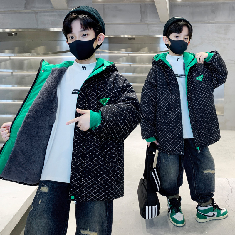 (2개) 어린이 의류 소년 코튼 코트 겨울 2023 새로운 벨벳 안감 두꺼운 큰 소년의 따뜻한 코튼 코트 탑