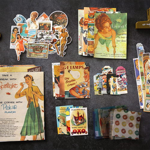 Wholesale 100 pieces hand account material spree retro material package set ins style special paper background decorative stickers