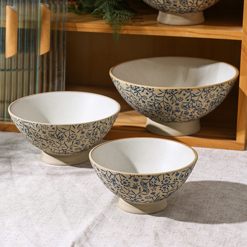 High Feet Bucket Bowl Restaurant Commercial Ceramic Anti-scald Large Bowl Handmade Coarse Pottery Ram Noodle Bowl Creative Soup Bowl Household Rice High Feet Bucket Bowl Restaurant Commercial Ceramic Anti-scald Large Bowl Handmade Coarse Pottery Ram Noodle Bowl Creative Soup Bowl Household Rice