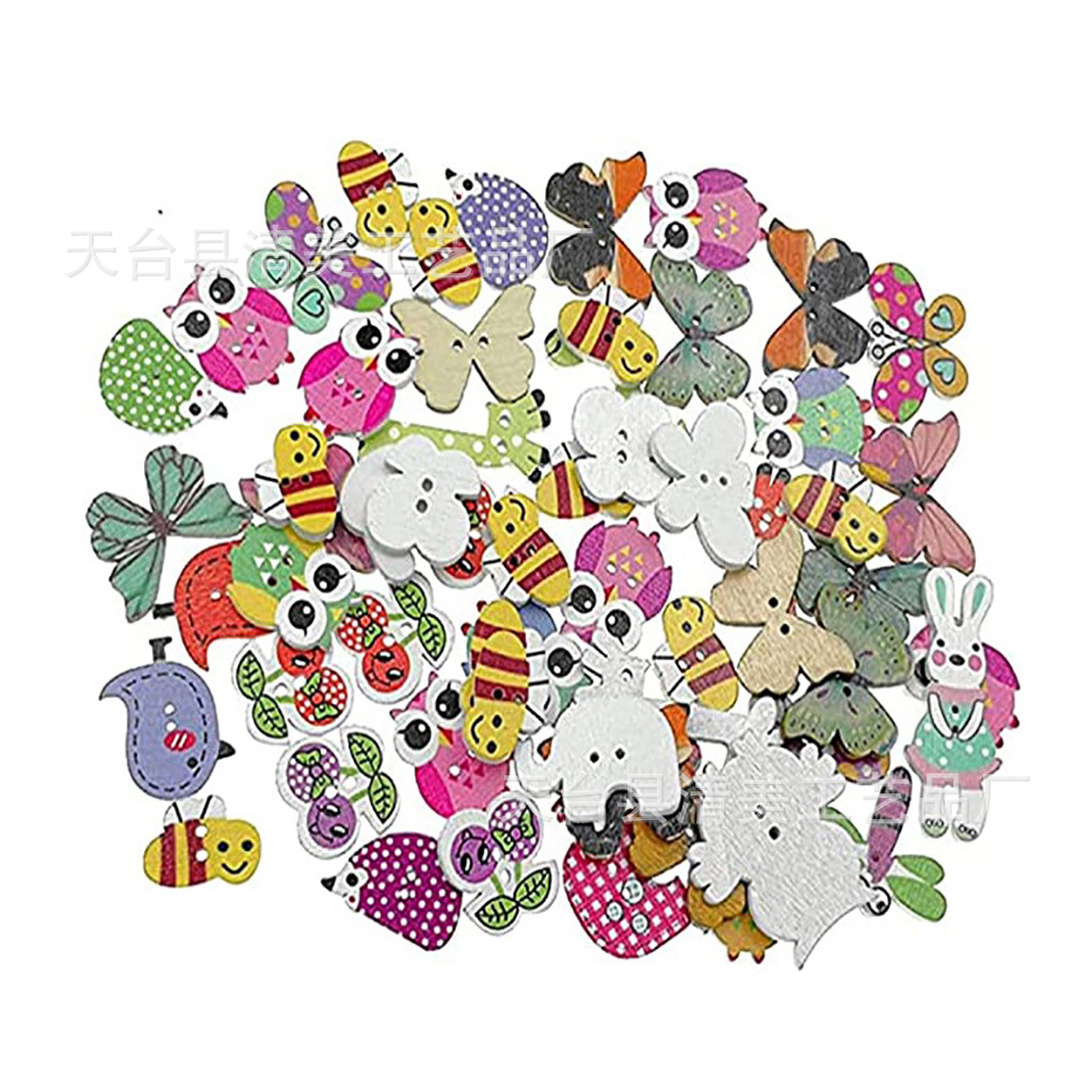 Una variedad de 2-agujero de madera botones de costura DIY decorativo de dibujos animados animal mezclado botones de madera