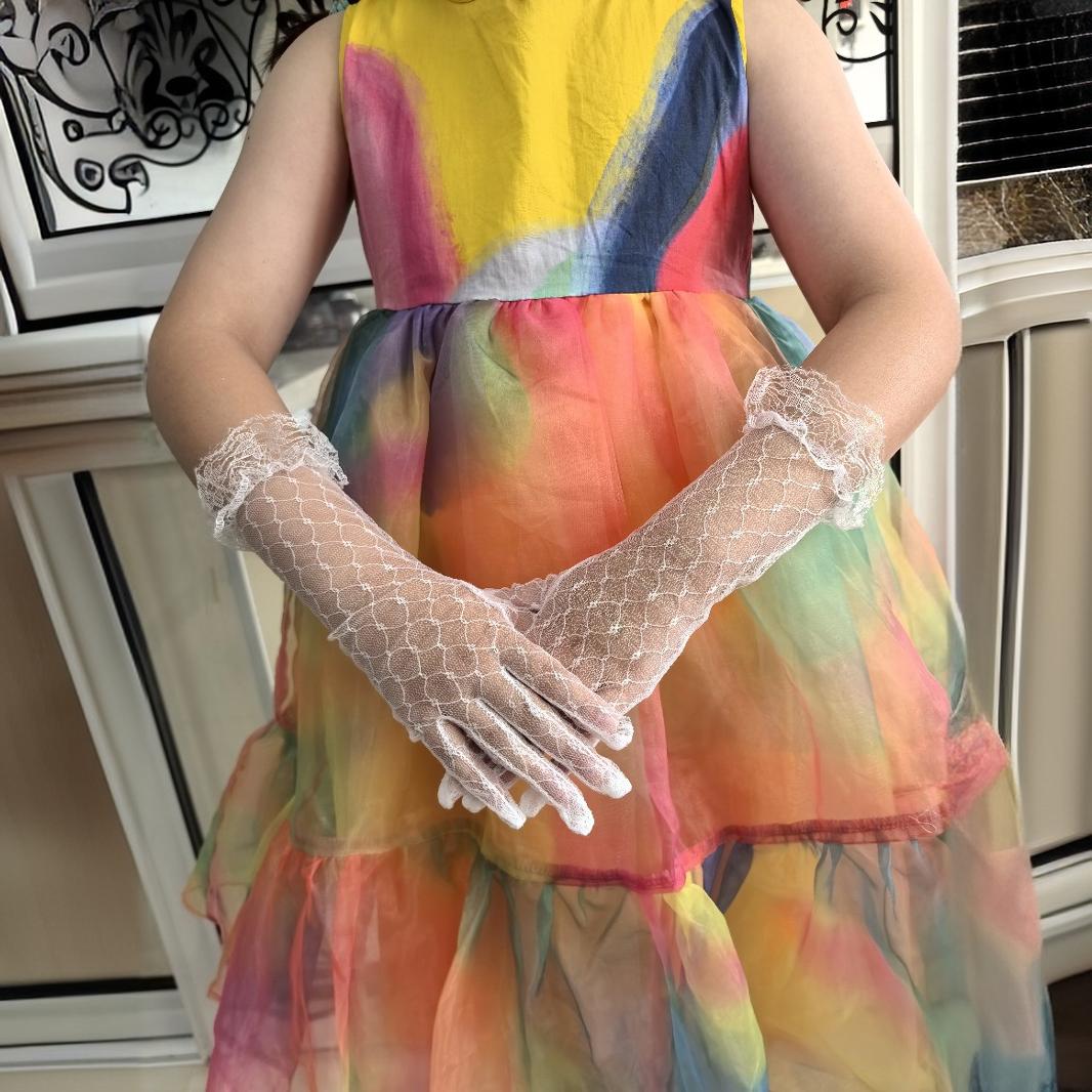 Children's gloves, small princess costume handmade, Hanfu, knitted accessory, lace summer dress 3