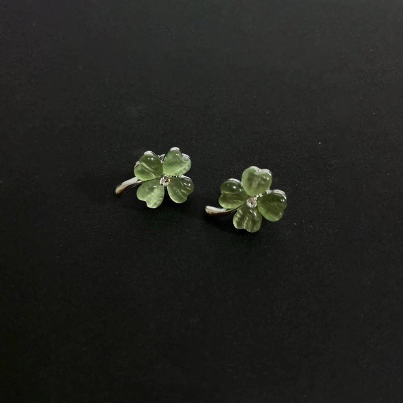 韩系小清新绿色四叶草手链简约精致高级感时尚百搭耳钉森系手饰女|undefined