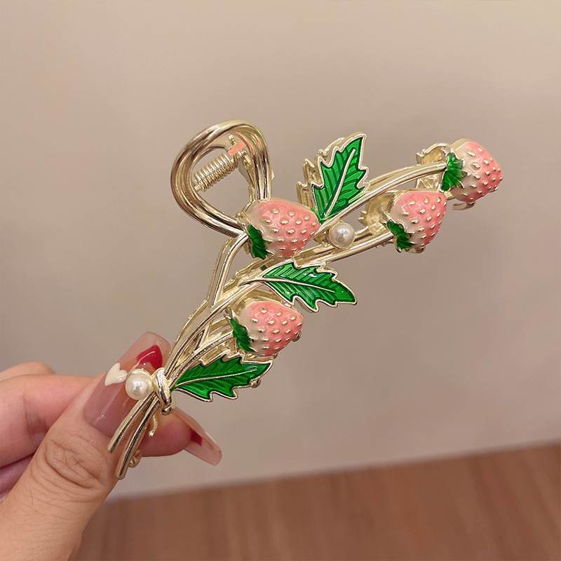 Sweet Style Sweet Leaf Strawberry Imitation Pearl Alloy Hair Claws 1 Piece