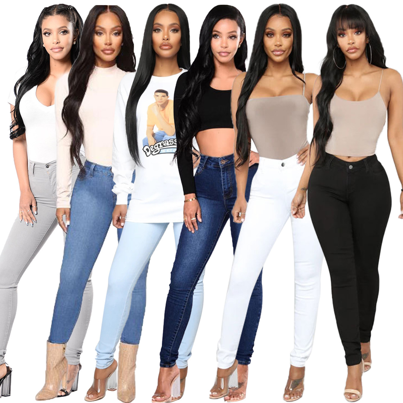 Pantalones de Mezclilla Ajustados y Elásticos para Mujer, Estilo Europeo y Americano, para Comercio Transfronterizo en AliExpress y Amazon