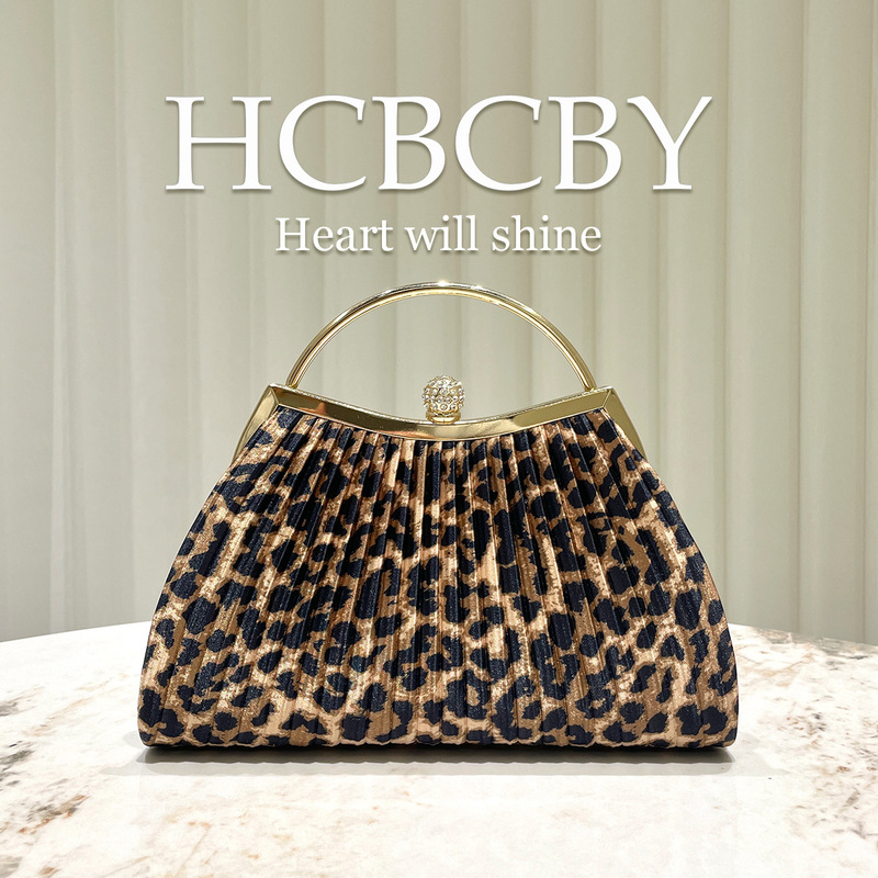 Gold Glitter Elegant Ruffled Leopard Print Evening Bag Women's Fashionable Elegant Rhinestone Decorated Clutch Evening Bag Gold Glitter Elegant Ruffled Leopard Print Evening Bag Women's Fashionable Elegant Rhinestone Decorated Clutch Evening Bag