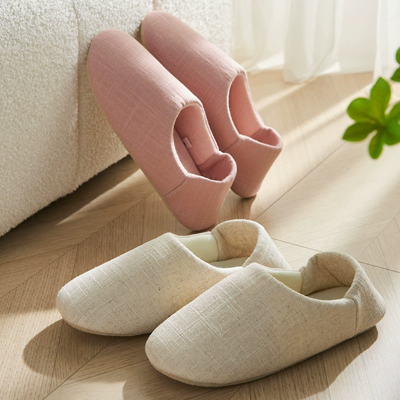 Напольные тапочки, замшевые домашние тапочки с мягкой подошвой, домашние тапочки, которые можно стирать в машине, весенне-осенние тапочки из хлопка и льна для мужчин и женщин на каблуках