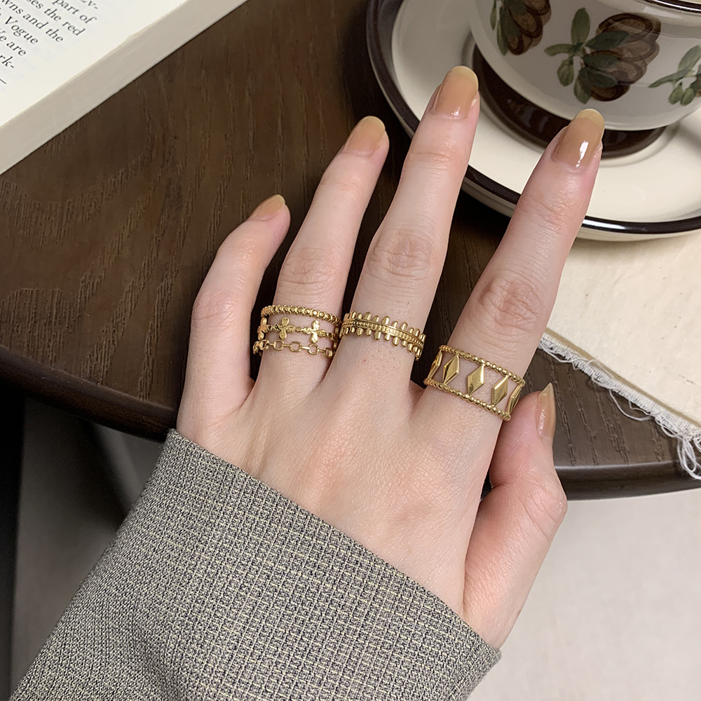 4g Weight Real Gold Plated Plating Material Open Rings Classification Adjustable Ring Size 1 Piece Quantity Daily Occasion 304 Stainless Steel Material Geometric Pattern Women's Gender Ethnic Style, Simple Style Style Waterproof Non Tarnish, Hollow Out Craft Real Gold Plated Geometric 304 Stainless Steel Ethnic Style Simple Style Waterproof Non Tarnish Open Rings 11
