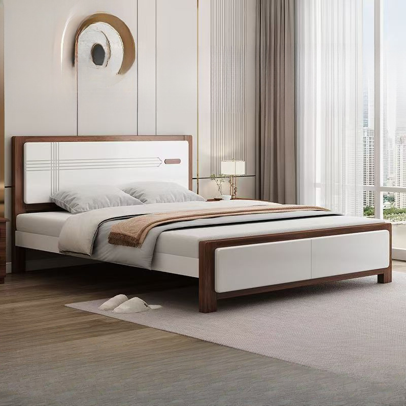 Cama de madera sólida moderna simple 1.5m estilo chino doméstico 1.8m dormitorio principal cama doble alquiler 1.2m individual