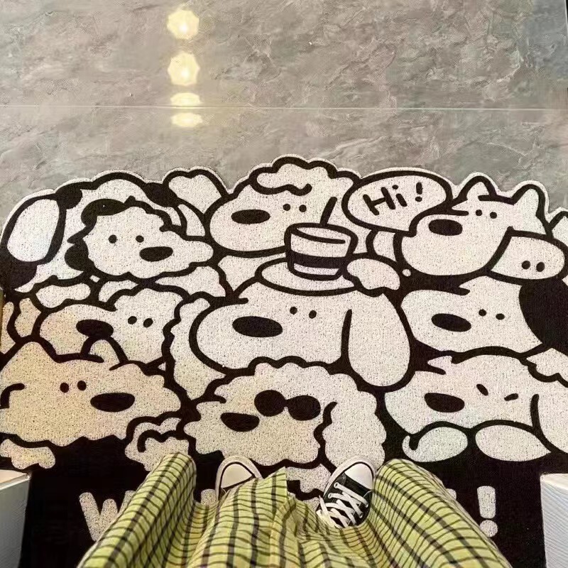 Cartoon puppy household silk ring floor mat door scraping mud rubbing soil entrance door floor mat entrance non-slip wear-resistant foot mat