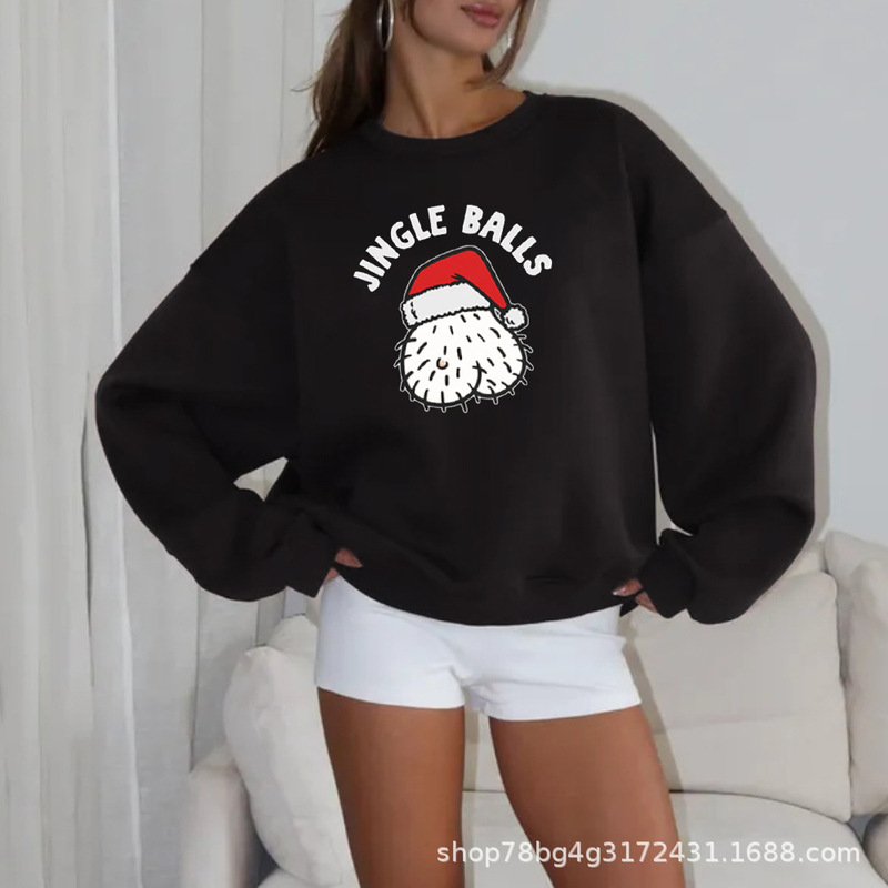 ヨーロッパとアメリカの女性の大きいサイズの秋と冬の新しいクリスマススウェットシャツお祝いラウンドネックヨーロッパとアメリカのサンタクロースプリント女性用|undefined