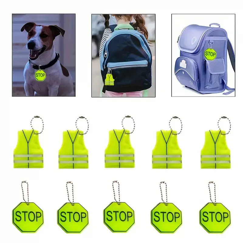 跨境STOP反光挂件消防马甲衣服背心宠物挂饰品配件发光钥匙扣吊坠