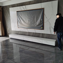 极简意式轻奢亮光岩板电视柜客厅落地悬挂挂墙亮面大理石现代佛山