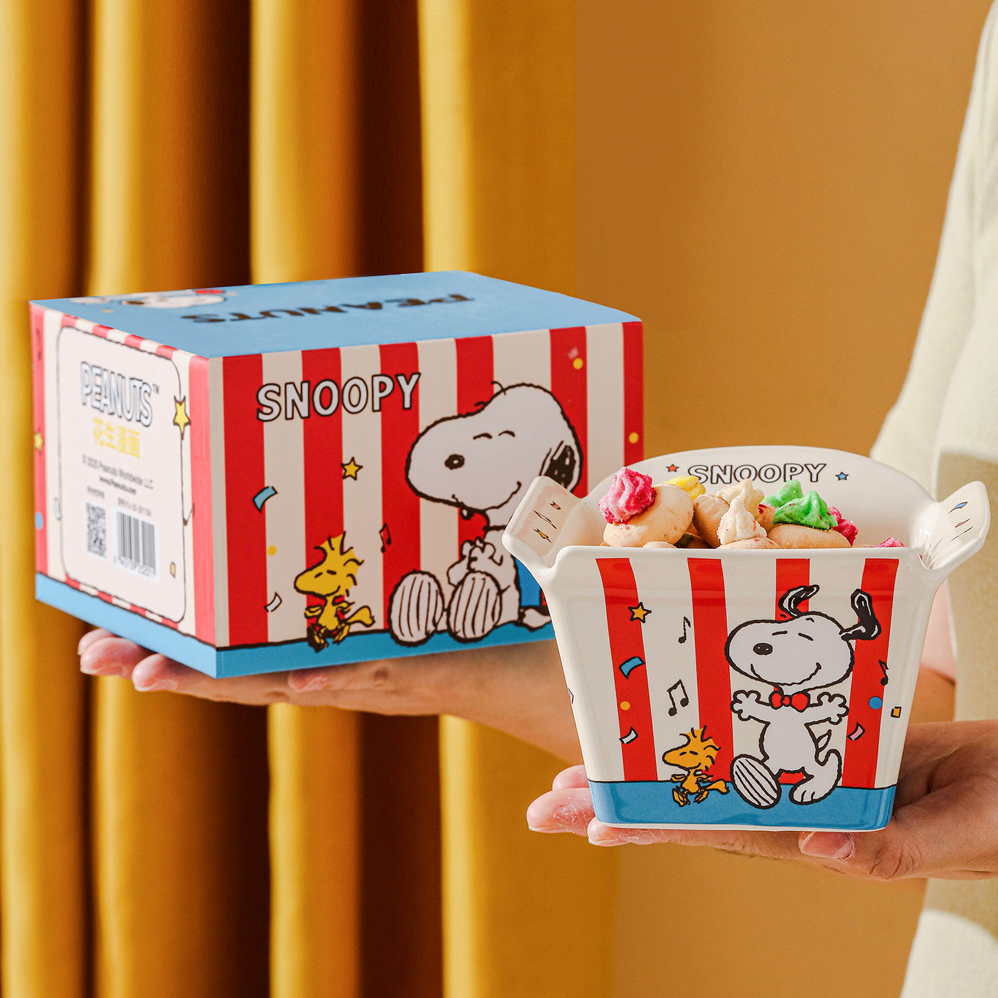 Snoopy co-marcado palomitas de maíz de cerámica pollo frito de gran capacidad bocadillos de bocadillos de microondas de alto valor facial