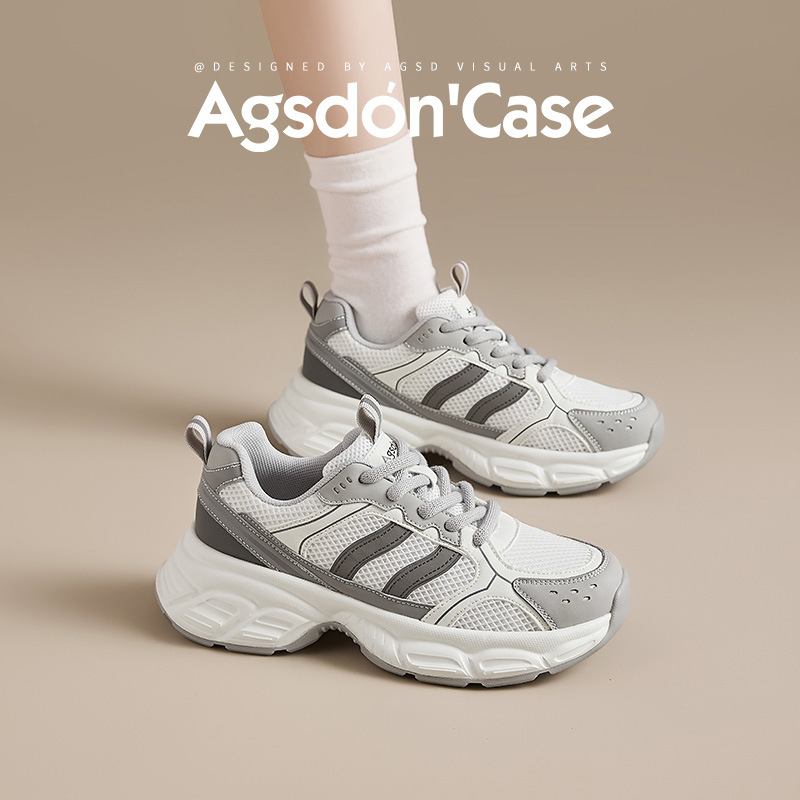 Augustion zapatos de papá gris de suela gruesa para mujer 2025 nuevo verano de suela suave zapatillas de senderismo ligeras