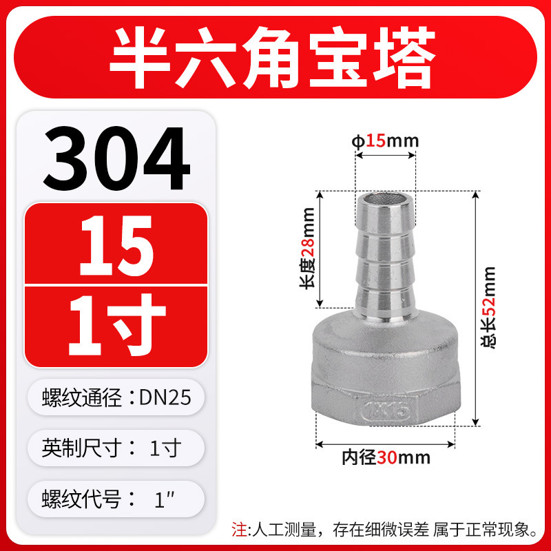 304不锈钢内丝宝塔接头六角皮接内螺纹竹节皮插软管格林头4/6分|undefined