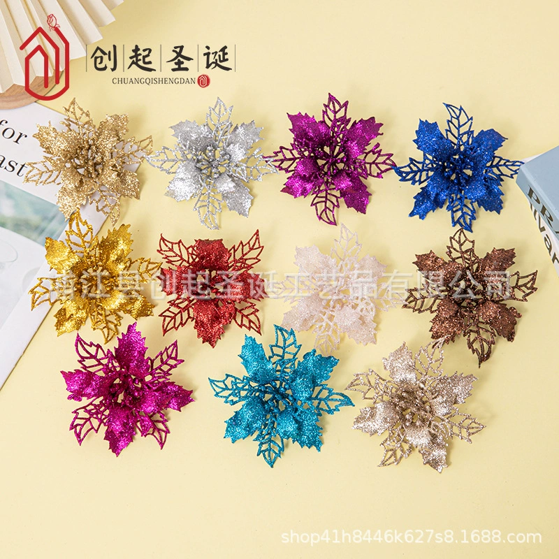 Yiwu Chuangqi 9CM полый золотой порошковый цветок венок трость DIY декоративные цветы украшения для елочных игрушек производитель
