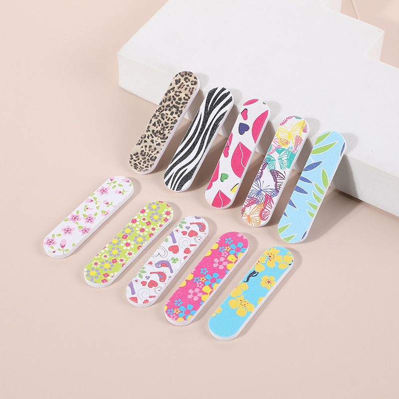 Mini impreso EVA pequeña lima de uñas portátil de doble cara de molienda en forma de uñas lima de uñas tira de manicura herramienta