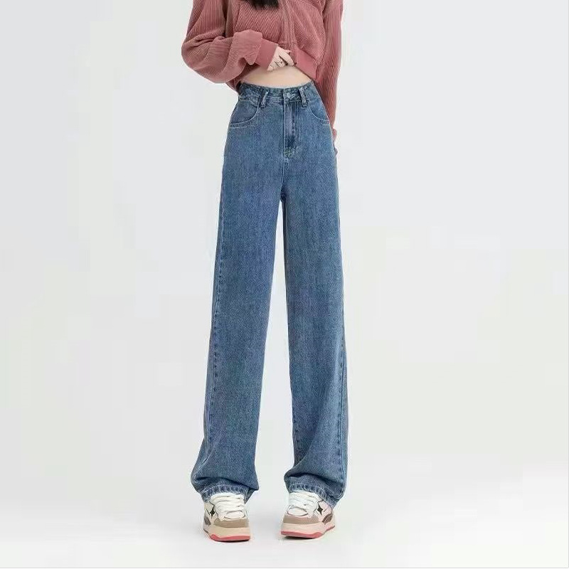 加厚窄版加绒阔腿直筒牛仔裤港风女生秋冬新款显高裤子拖地裤春秋|undefined