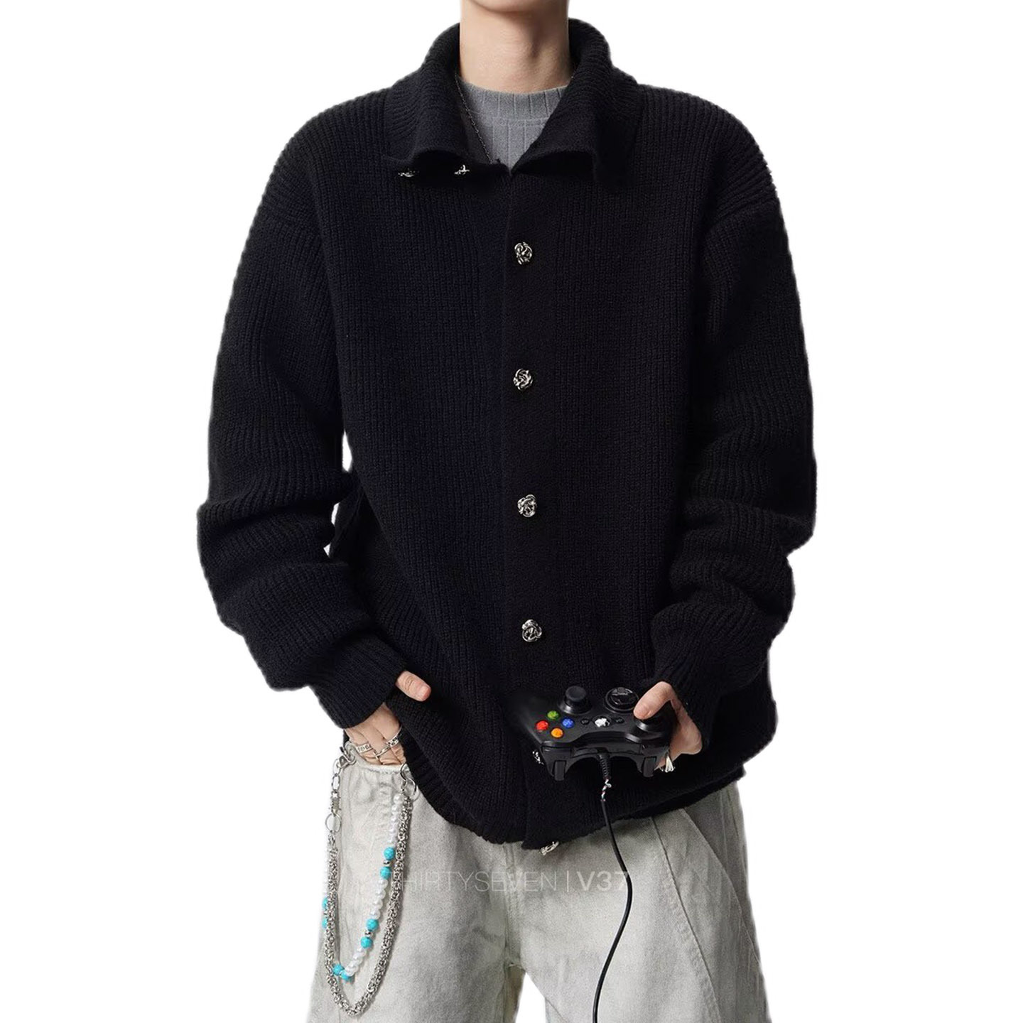 Explosiones transfronterizas de tamaño europeo de tamaño grande medio alto cuello con la solapa camiseta de punto suéter cardigán hombre chaqueta vieja fábrica de viento al por mayor