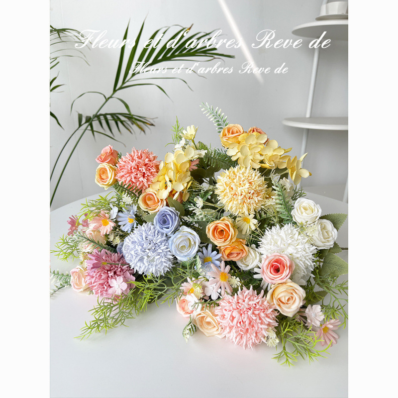 造花、模擬花束、小さな新鮮な起毛バラ、アジサイ、シルクフラワー、プラスチックフラワー、ドライフラワー、ウェディングデコレーション|undefined