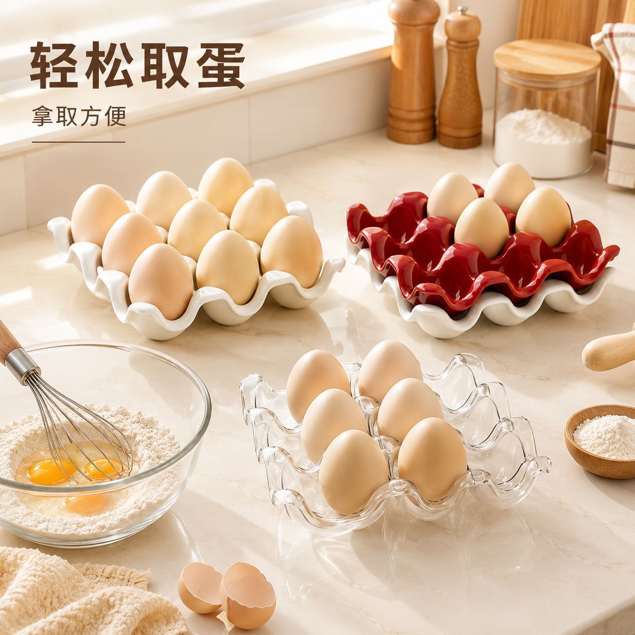 Light luxury 9-grid egg tray, kitchen countertop egg storage box, refrigerator shockproof and shatterproof multi-compartment egg tray