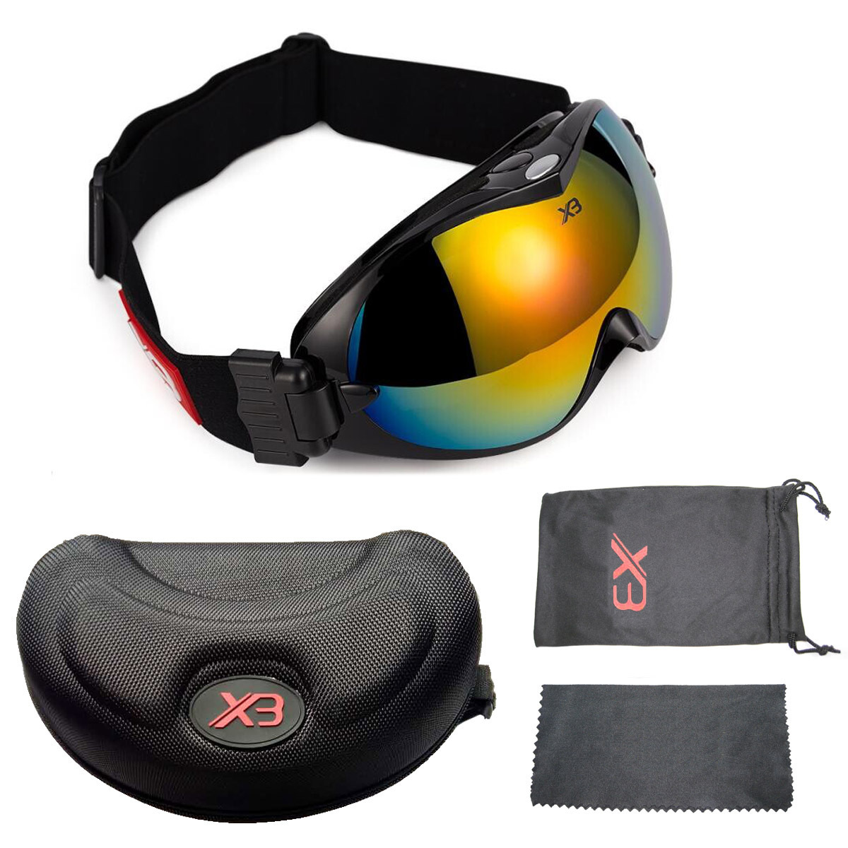 XB双层防雾滑雪眼镜 彩虹水转印护目镜UV400增光夜滑防护眼镜现货