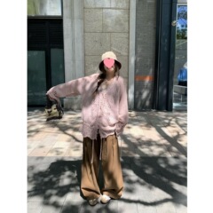 2025秋季高级感温柔抽绳钩花毛衣+花边吊带套装粉色开衫紫色开衫