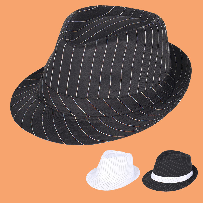 中老年男士条纹礼帽纯色爵士帽西服料帽宽檐设计宽檐遮阳帽大帽檐