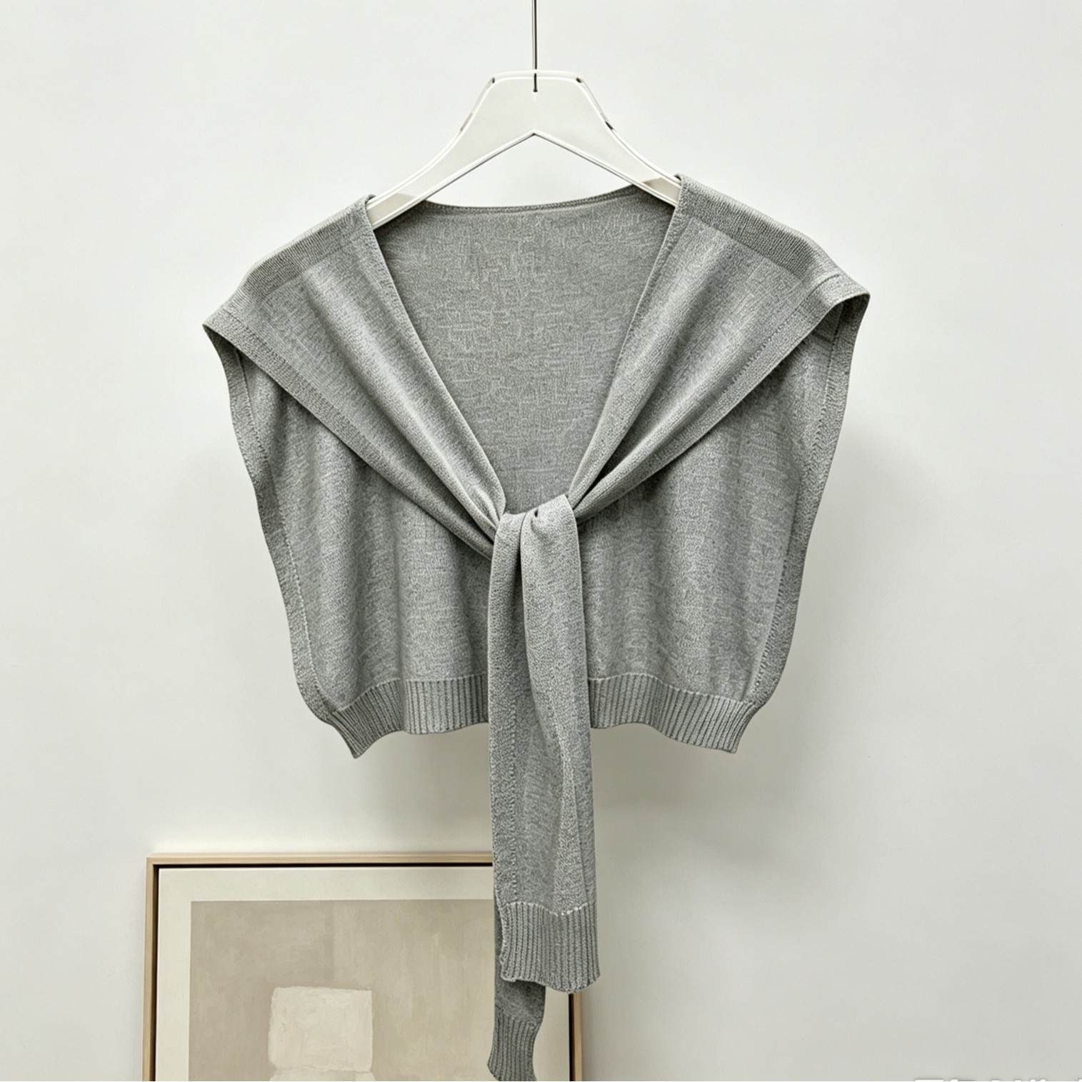 Ice Silk Knitted Sun Protection Shawl, Gray Knitted Shawl for Women, New Style with a High-End Feel, Small Cape Scarf to Pair with Dresses