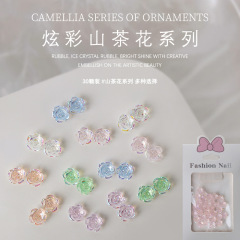 30顆美甲炫彩山茶花飾品樹脂鑽指甲裝飾幻彩極光立體山茶花朵配飾