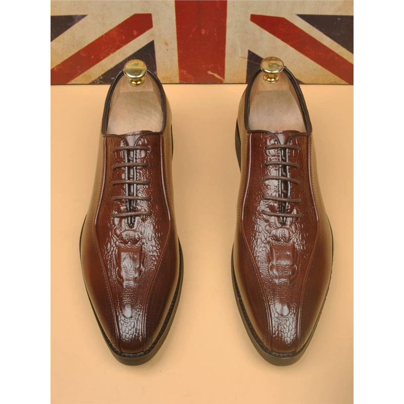 2025 новые мужские остроконечные повседневные кожаные туфли бизнес-платья Дерби туфли внутри свадебные туфли коричневые ретро Британские