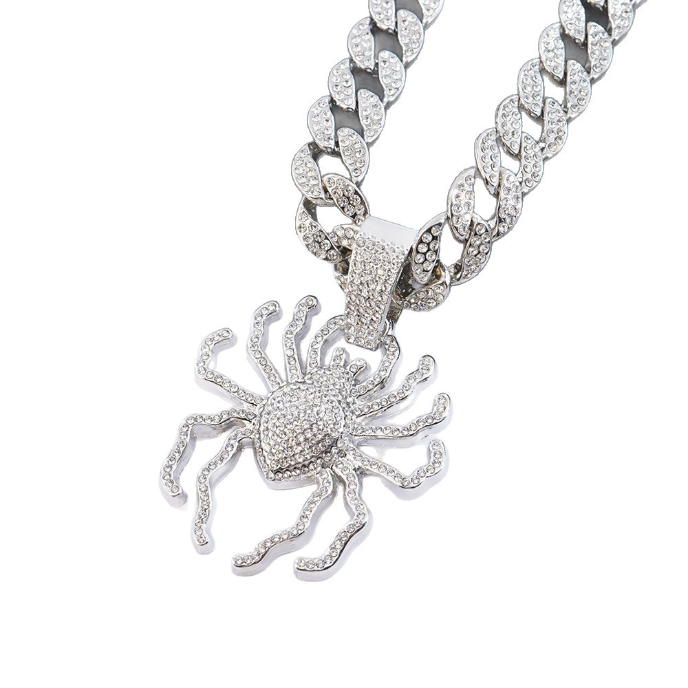 Collar con Colgante de Araña Tridimensional de Moda Punk Europea y Americana, Collar Cubano con Incrustaciones de Diamantes para Baile Urbano Hip-Hop, Accesorios para Hombre