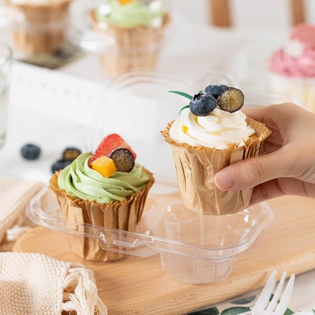 纸杯蛋糕盒单/两粒包装盒 透明甜品马芬小纸杯子蛋糕底托打包盒子