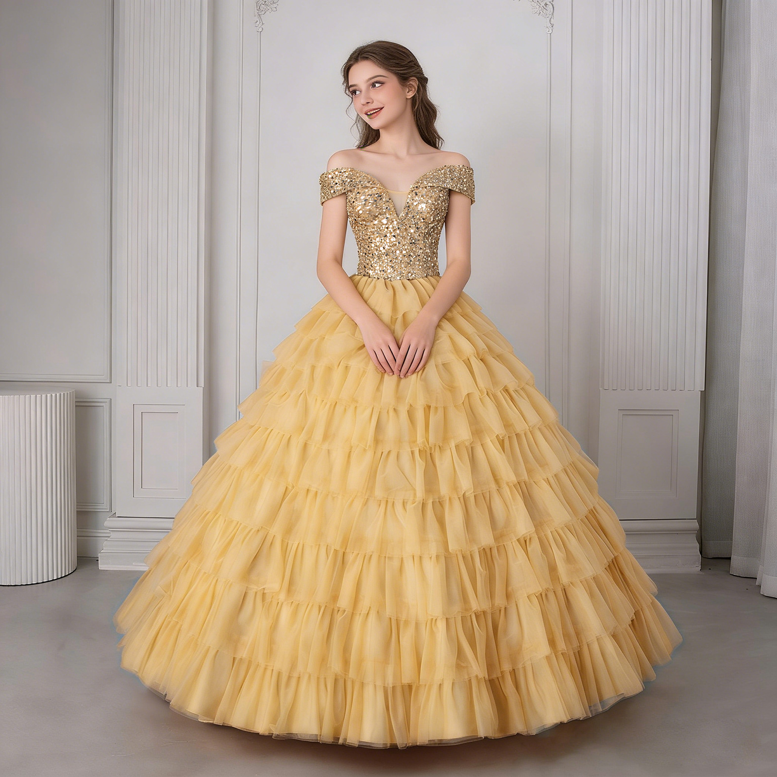 2026 Autumn and Spring Collection Amazon Cross-Border Trade Women's European and American Wedding Dresses with Large Skirts for Banquets, Balls, and Performances