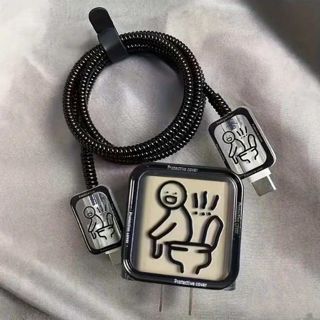 线条人厕所适用苹果13/14/15充电器保护套18w、20w数据线咬线器|undefined