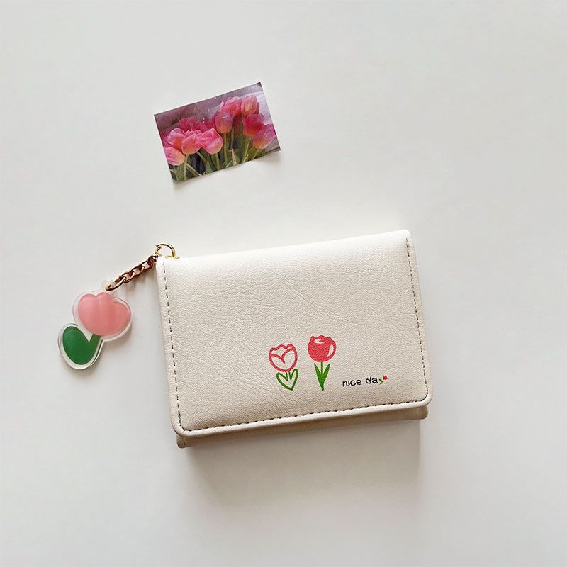 Monedero pequeño Tulip~ins, estilo retro simple, monedero compacto y exquisito para mujer, monedero para estudiantes, fresco y dulce