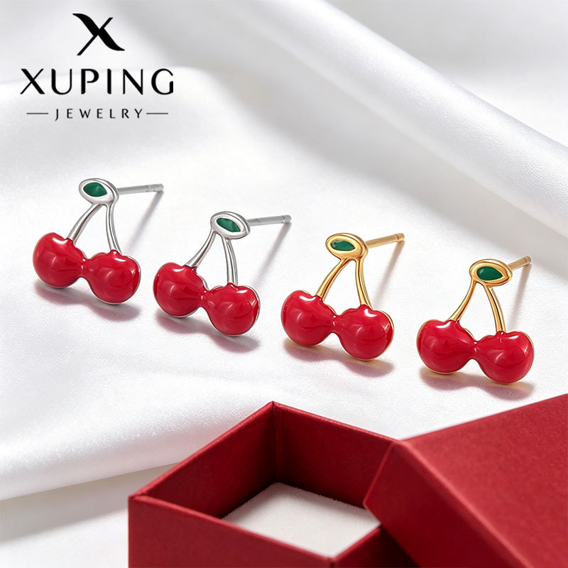 Aretes Broquel de Cereza en Acero Inoxidable 304 Galvanizado para Mujer image 1