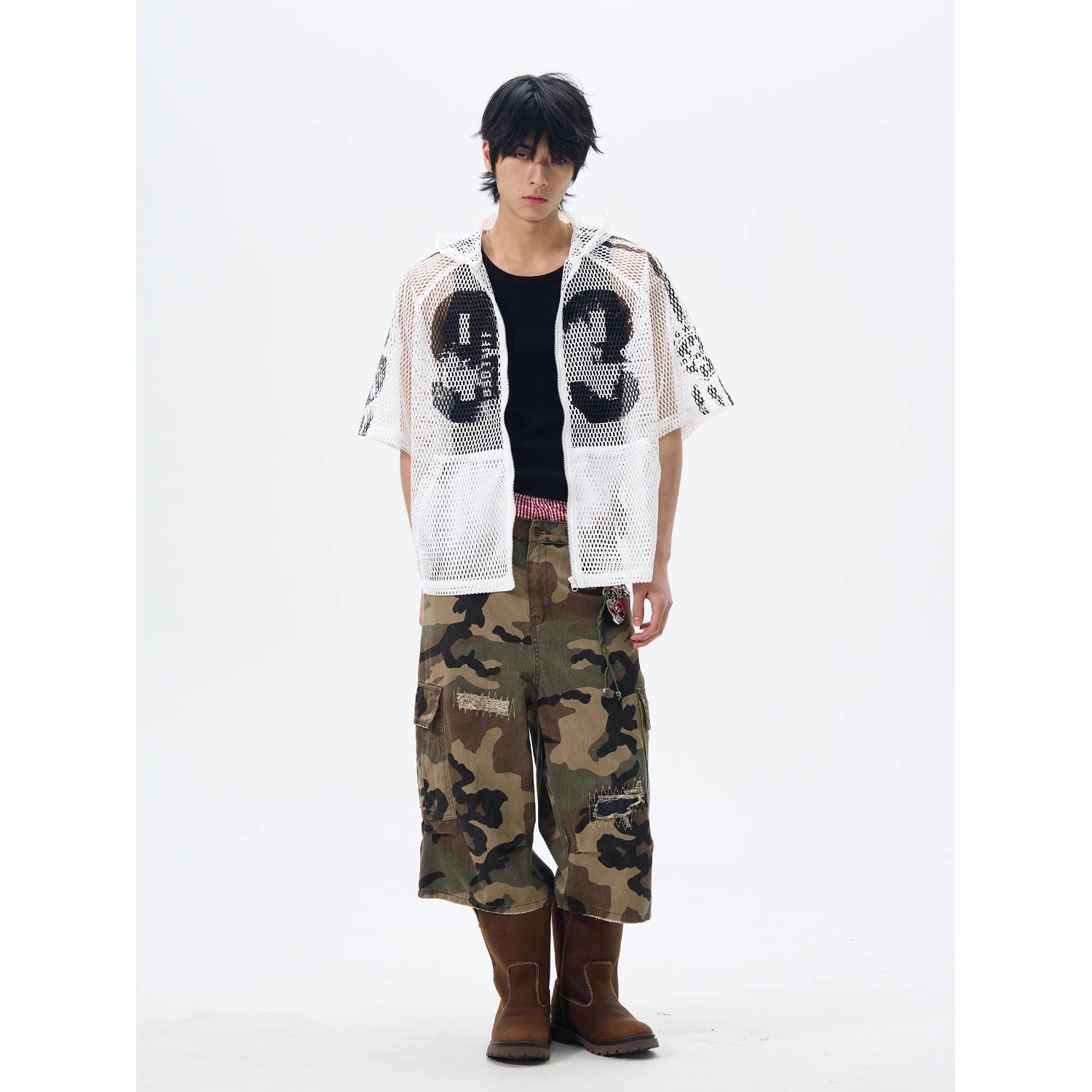 American-style Digital Zipper Hollow-out Hooded Jersey Men And Women, Summer Loose-fitting Short-sleeve_viptrois.com
