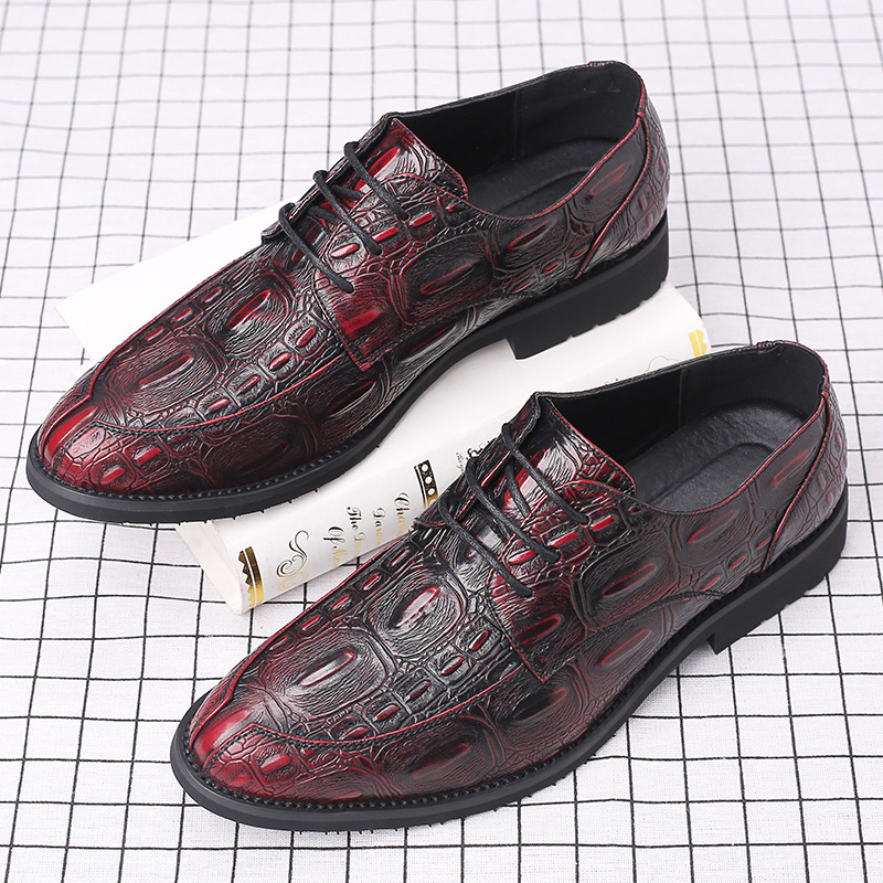 Zakelijke casual veterschoenen van leer met krokodillenprint, geschikt voor jonge en middeljarige mannen, formele kantoorschoenen in dad-stijl._voghion.com