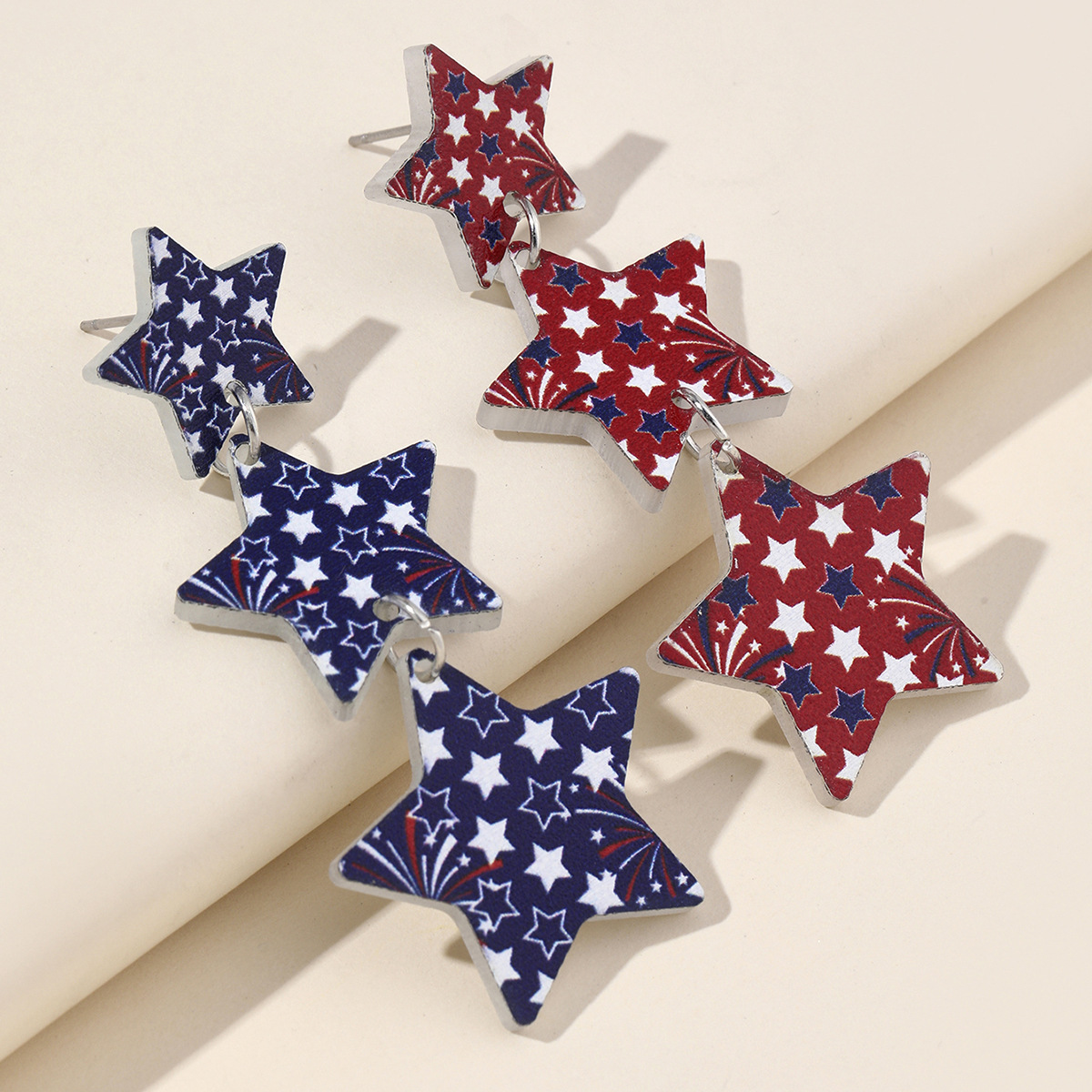 Glitter Acrylic Explosions US National Day Independence Day Flag Five-pointed Star Star Personality Female Earrings