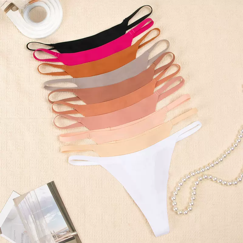 跨境专供低腰无痕性感细带内裤女一片式T裤冰丝透气速干内裤运动