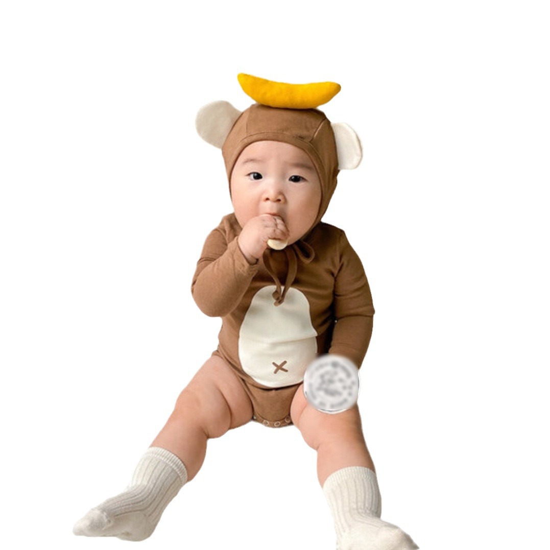 INS estilo coreano fleece-forrado mono otoño mono plátano mameluco algodón recién nacido mameluco mono ropa de bebé
