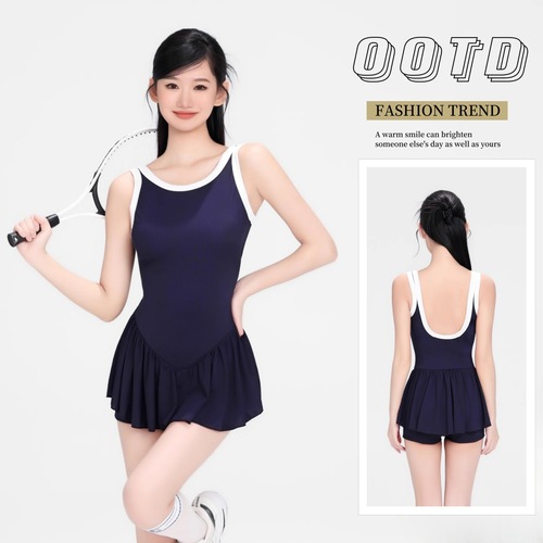 One-piece swimsuit for women, 2025 new style, conservative belly-covering and slimming design, student holiday swimwear, sweet and brightening look