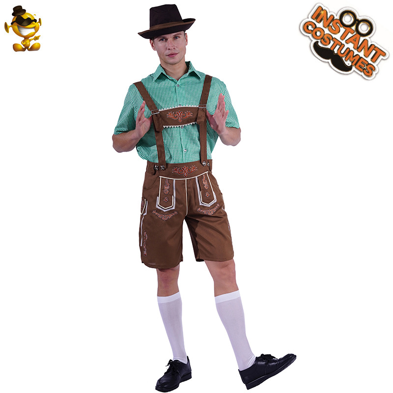 Traje de Halloween verde Plaid cerveza marrón suspender pantalones traje fiesta desgaste Cosplay traje