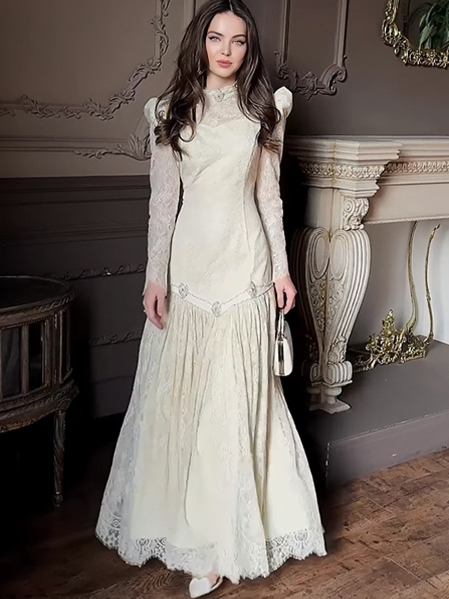 2025 Autumn Cross-Border European and American New Style Elegant Waist-Cinching Long Dress