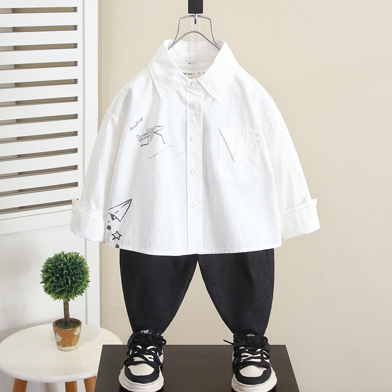 6267 Camisa de manga larga de otoño para niños 2025 Nuevo estilo de primavera y otoño para niños Camisa de estilo occidental Chaqueta de otoño para niños