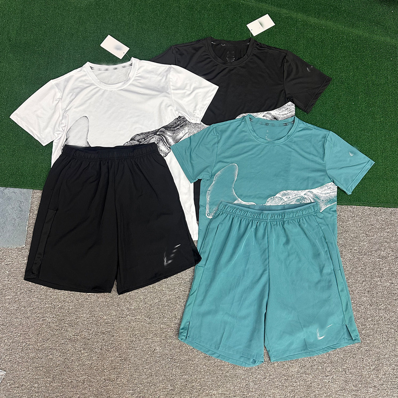 Wholesale Sports Training New Quick-Drying Summer Short-Sleeved Shorts Set Outdoor Running Fitness Breathable Elastic Ice Silk