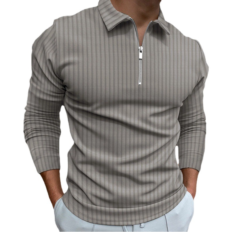 2022 transfronterizo europeo y americano Otoño e Invierno AliExpress Amazon nueva camisa de polo cremallera rayas manga larga Polo de los hombres